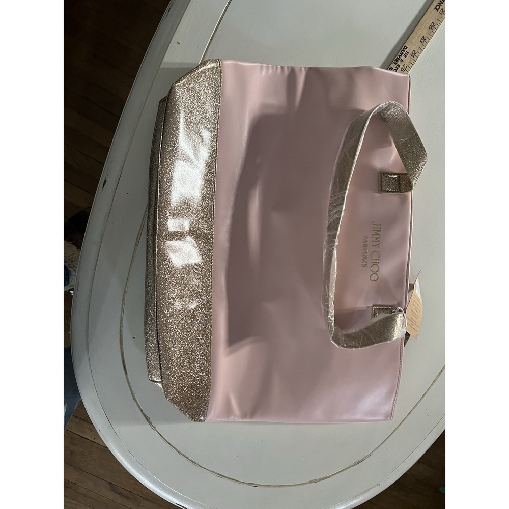JIMMY CHOO PARFUMS WOMENS LARGE TOTE BAG LIGHT‎ PINK AND GLITTER BOTTOM NWT